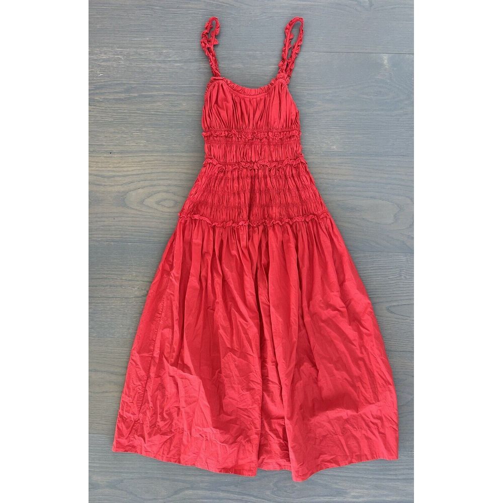 Doen Red Smocked Midi Dress - Picture 5 of 11